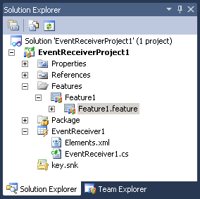 event receiver solution explorer